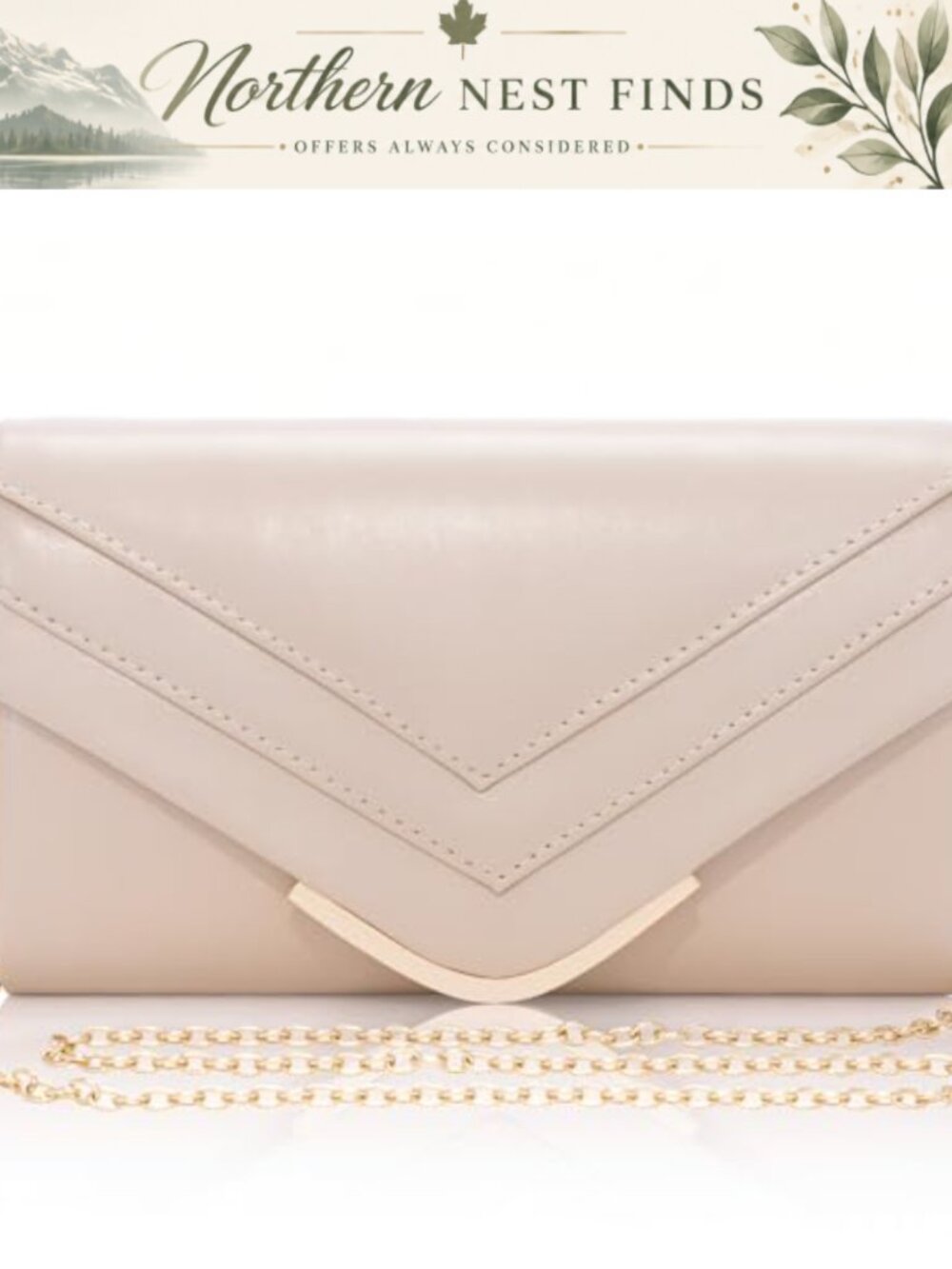 Elegant Nude Evening Bag with Detachable Chain, Vegan Leather Clutch